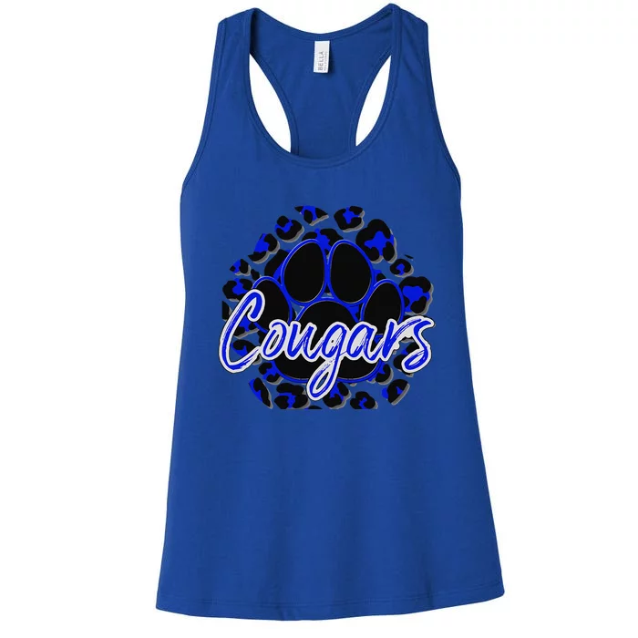 Cougar Blue Black Cheetah School Sports Fan Team Spirit Women's Racerback Tank