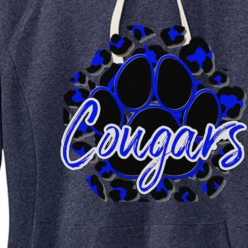 Cougar Blue Black Cheetah School Sports Fan Team Spirit Women's Fleece Hoodie