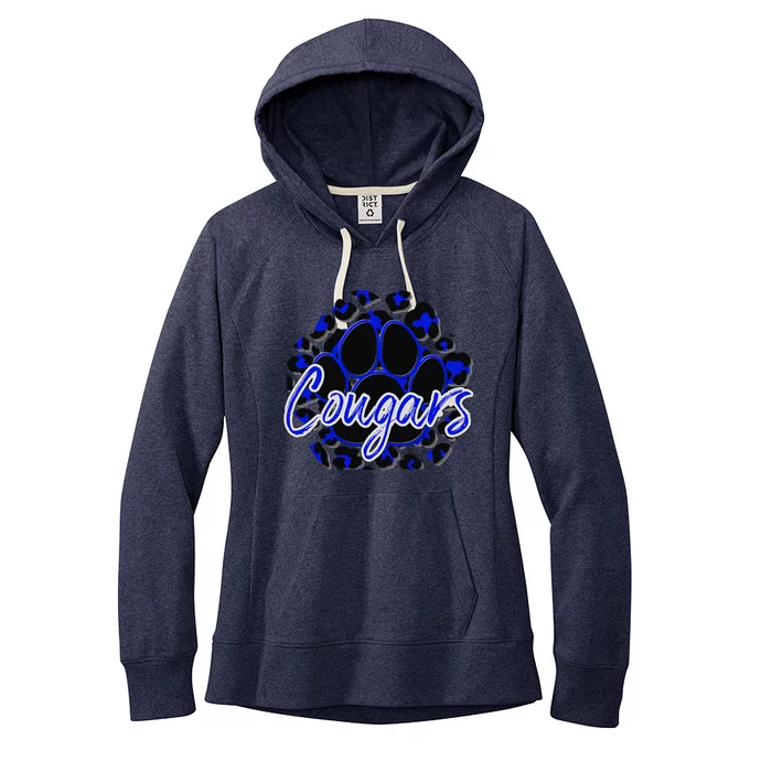 Cougar Blue Black Cheetah School Sports Fan Team Spirit Women's Fleece Hoodie