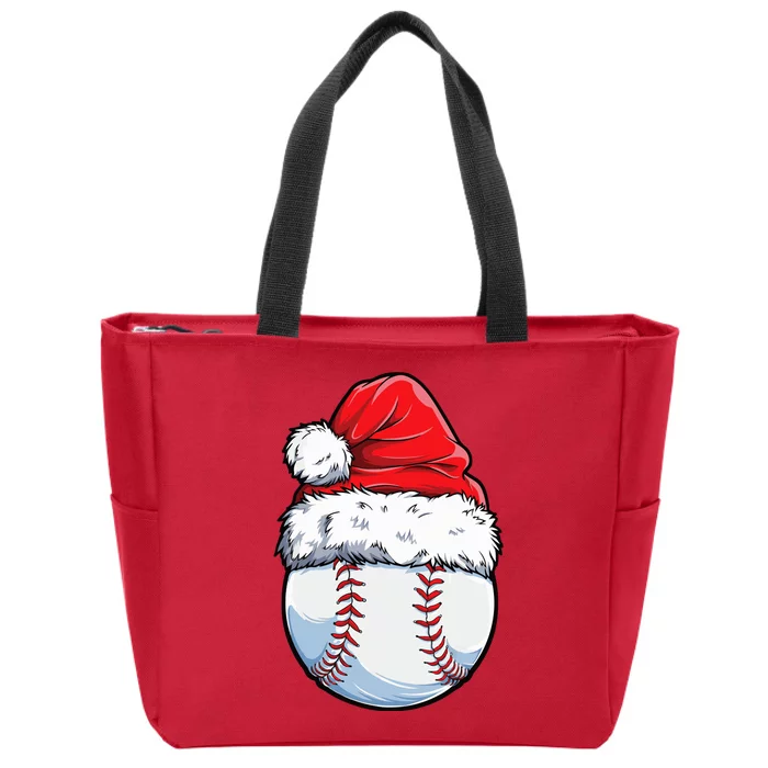 Christmas Baseball Ball Santa Hat Xmas Boys Zip Tote Bag