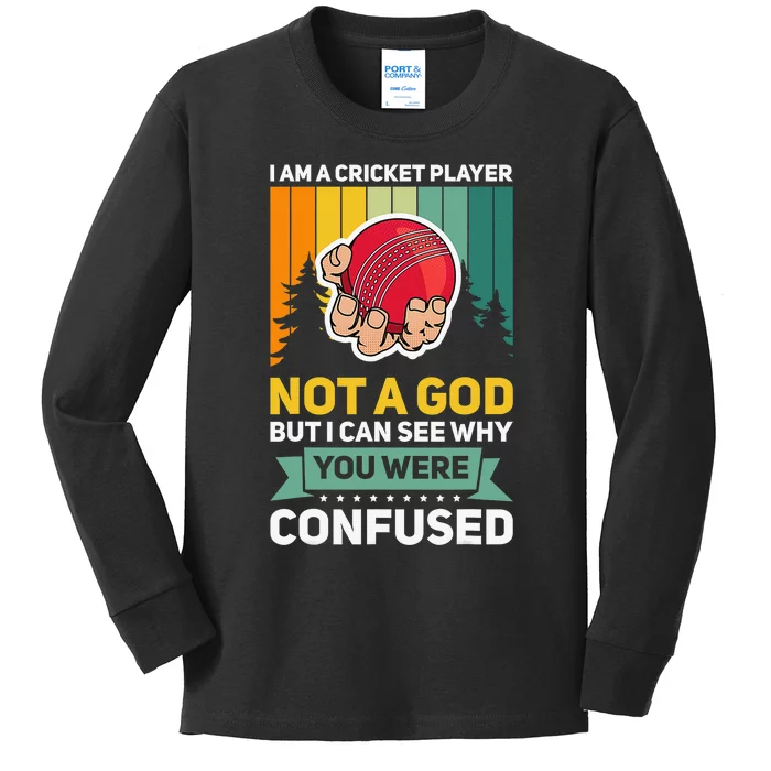 Cricketer Bat Ball Game Cricket Player Bowler Sports Kids Long Sleeve Shirt