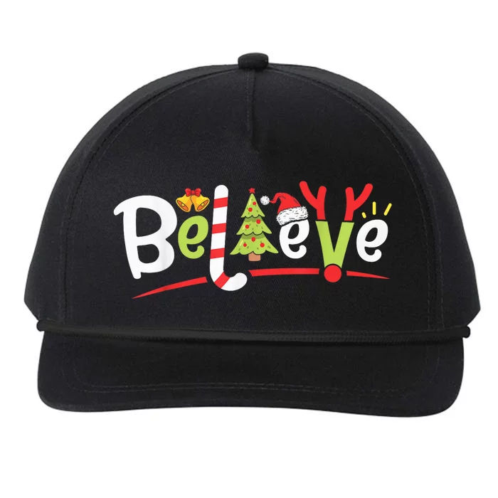 Christmas Believe Boy Girls Santa Hat Xmas Tree Antlers Snapback Five-Panel Rope Hat