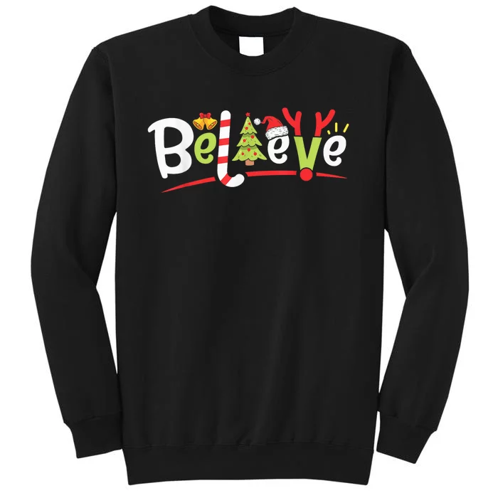 Christmas Believe Boy Girls Santa Hat Xmas Tree Antlers Tall Sweatshirt