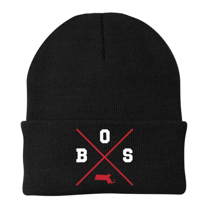 Classic Bos Boston Massachusetts Red Vintage State Outline Knit Cap Winter Beanie