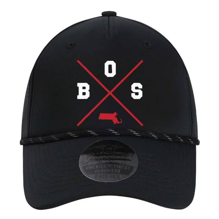 Classic Bos Boston Massachusetts Red Vintage State Outline Performance The Dyno Cap