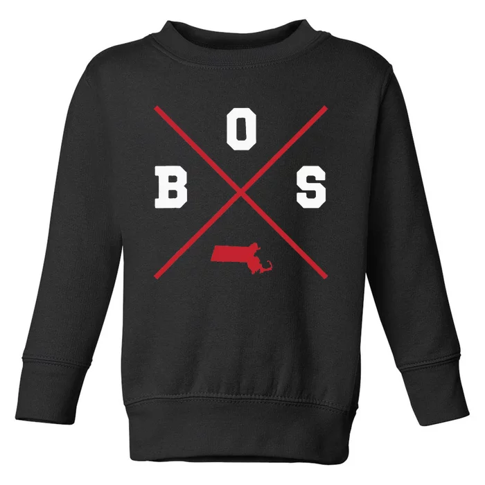 Classic Bos Boston Massachusetts Red Vintage State Outline Toddler Sweatshirt