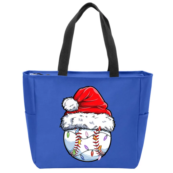 Christmas Baseball Ball Santa Hat Xmas Catcher Pitcher Gift Zip Tote Bag