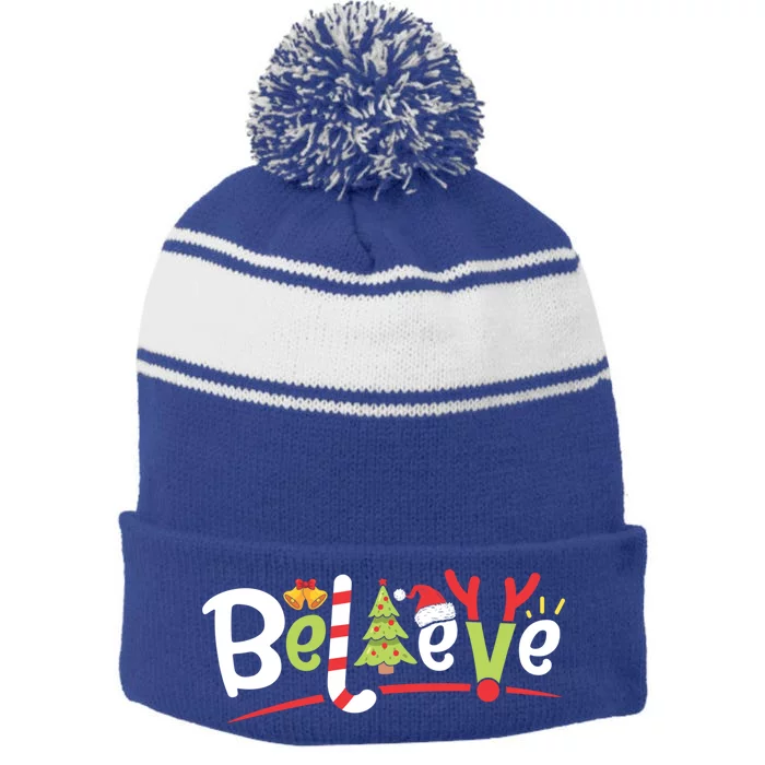 Christmas Believe Boys Girls Santa Hat Xmas Tree Antlers Gift Stripe Pom Pom Beanie