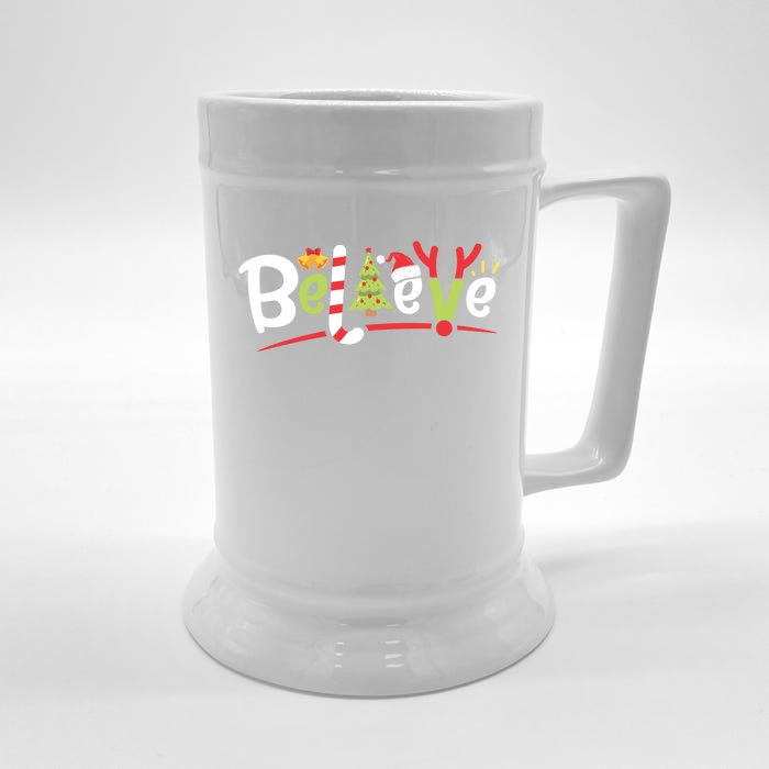 Christmas Believe Boys Girls Santa Hat Xmas Tree Antlers Gift Front & Back Beer Stein