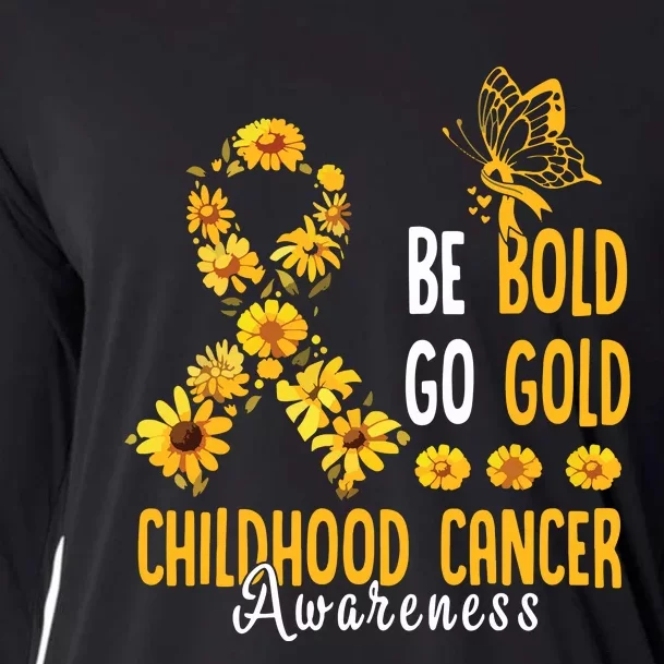 Childhood Be Bold Go Gold Childhood Cancer Awareness Flower Cooling Performance Long Sleeve Crew