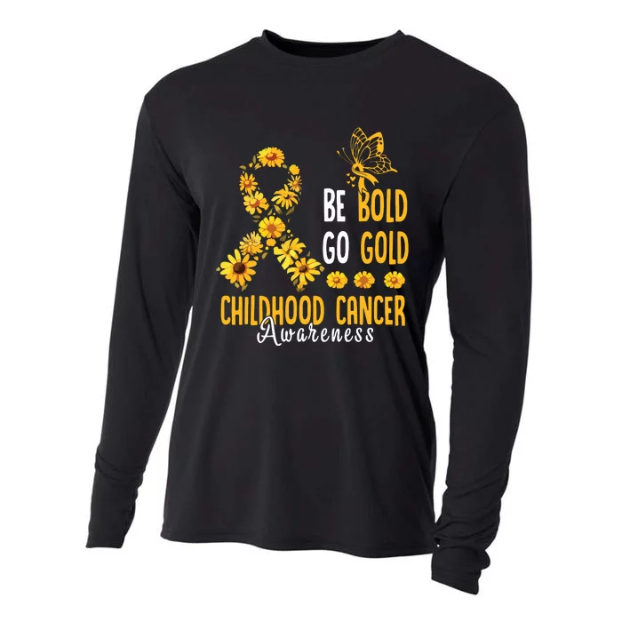 Childhood Be Bold Go Gold Childhood Cancer Awareness Flower Cooling Performance Long Sleeve Crew