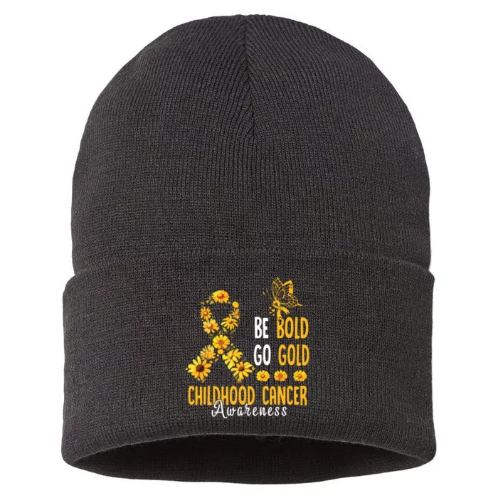 Childhood Be Bold Go Gold Childhood Cancer Awareness Flower Sustainable Knit Beanie