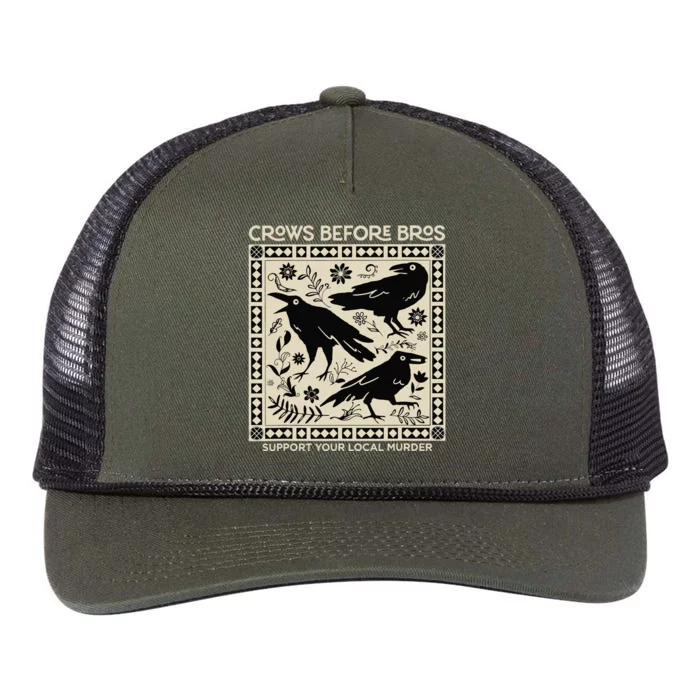 Crows Before Bros Support Your Local Murder Funny Halloween Retro Rope Trucker Hat Cap