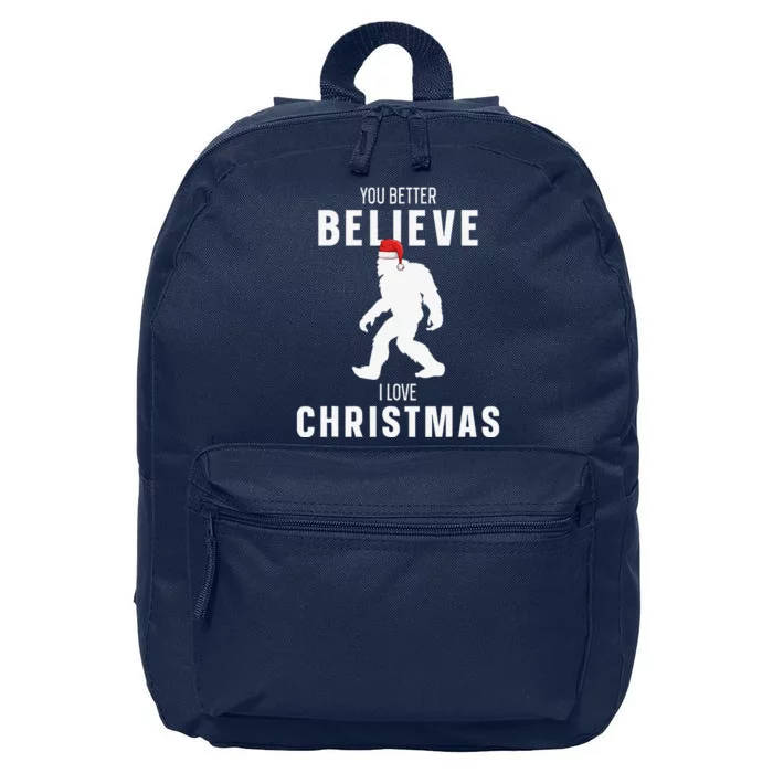 Christmas Bigfoot Believe Santa Sasquatch I Love Christmas 16 in Basic Backpack