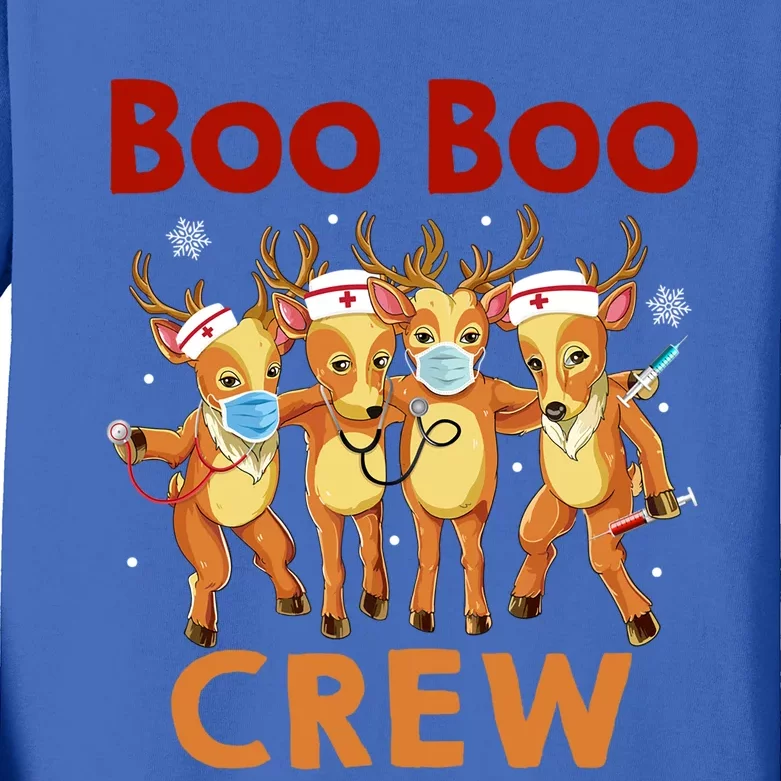 Christmas Boo Boo Crew Reindeer Nurse Gift Kids Long Sleeve Shirt