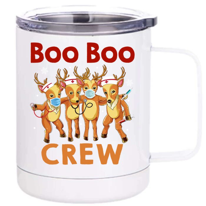 Christmas Boo Boo Crew Reindeer Nurse Gift Front & Back 12oz Stainless Steel Tumbler Cup