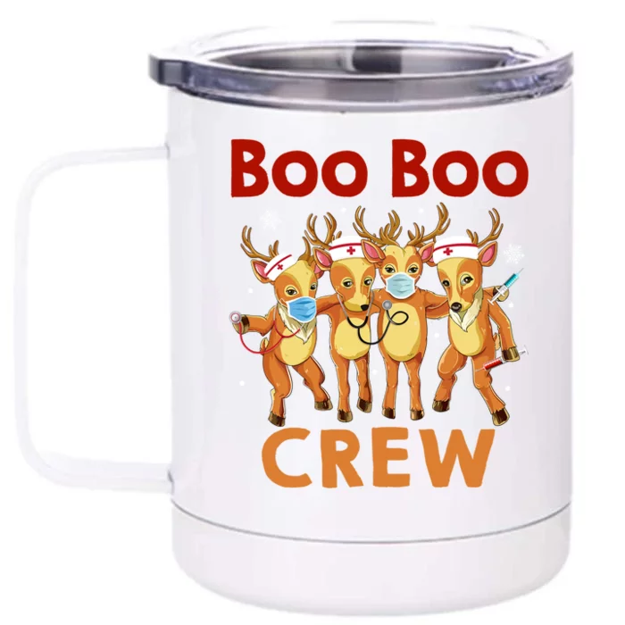 Christmas Boo Boo Crew Reindeer Nurse Gift Front & Back 12oz Stainless Steel Tumbler Cup