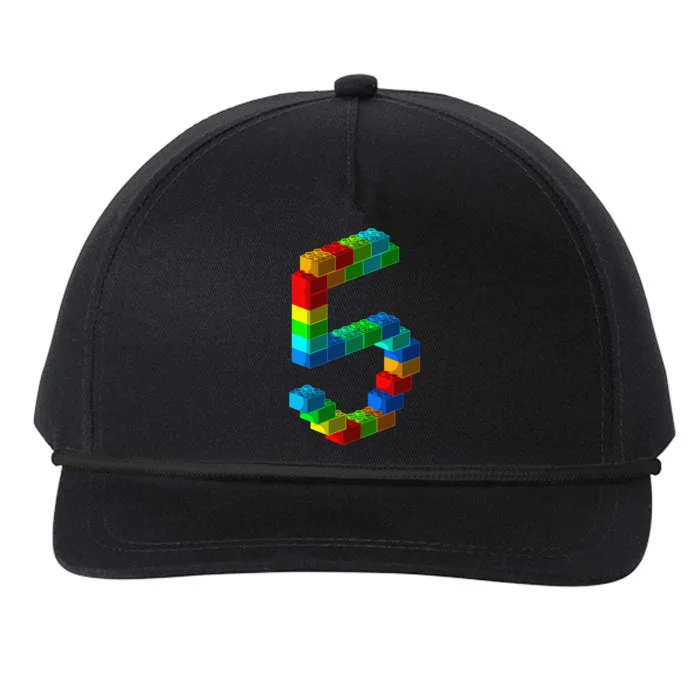 Cute Block Building 5th Birthday Gift 5 Years Old Snapback Five-Panel Rope Hat