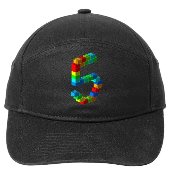 Cute Block Building 5th Birthday Gift 5 Years Old 7-Panel Snapback Hat