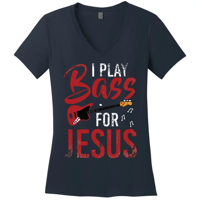 Christian Bassist Bass Player Jesus Bass Guitar Women's V-Neck T-Shirt