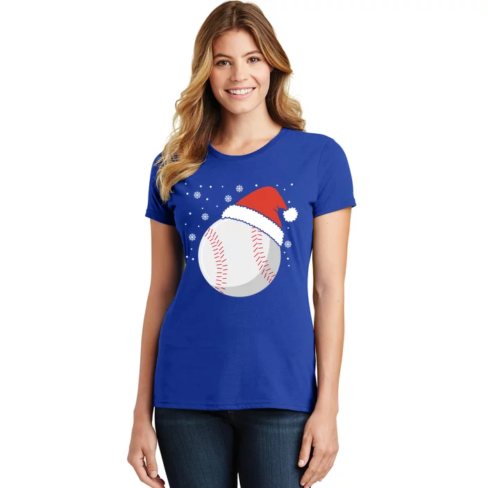 Christmas Baseball Ball Santa Claus Hat Xmas Catcher Pitcher Gift Women's T-Shirt