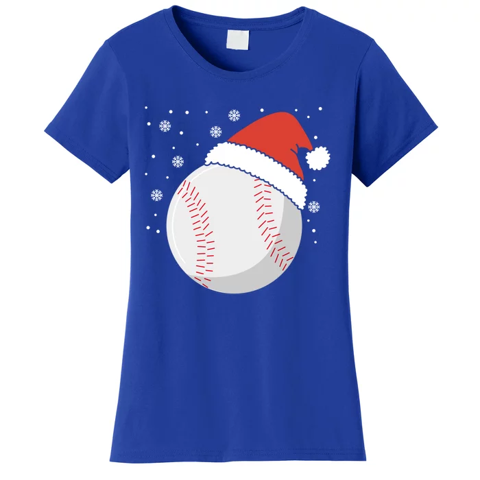 Christmas Baseball Ball Santa Claus Hat Xmas Catcher Pitcher Gift Women's T-Shirt