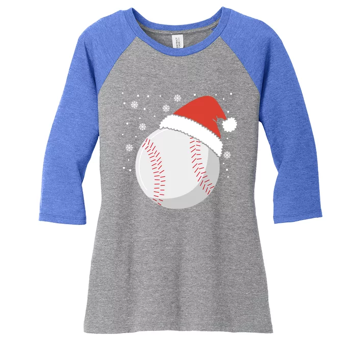 Christmas Baseball Ball Santa Claus Hat Xmas Catcher Pitcher Gift Women's Tri-Blend 3/4-Sleeve Raglan Shirt