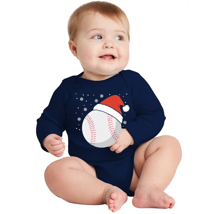 Christmas Baseball Ball Santa Claus Hat Xmas Catcher Pitcher Gift Baby Long Sleeve Bodysuit