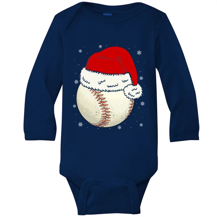 Christmas Baseball Ball Santa Hat Xmas Catcher Pitcher Funny Gift Baby Long Sleeve Bodysuit