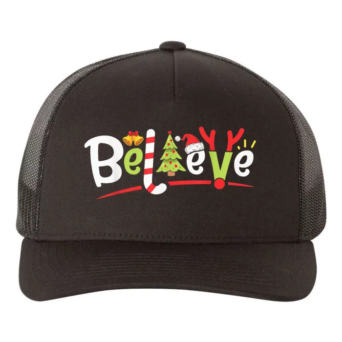 Christmas Believe Boy Girls Santa Hat Xmas Tree Antlers Yupoong Adult 5-Panel Trucker Hat