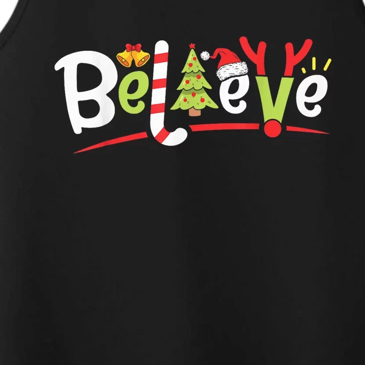 Christmas Believe Boy Girls Santa Hat Xmas Tree Antlers Performance Tank