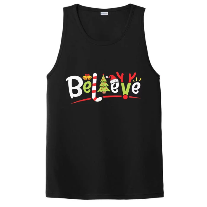 Christmas Believe Boy Girls Santa Hat Xmas Tree Antlers Performance Tank