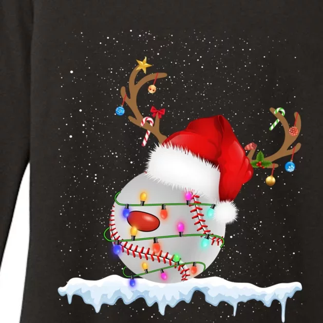 Christmas Baseball Ball Santa Hat Xmas Catcher Pitcher Gift Womens CVC Long Sleeve Shirt