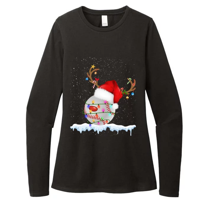 Christmas Baseball Ball Santa Hat Xmas Catcher Pitcher Gift Womens CVC Long Sleeve Shirt