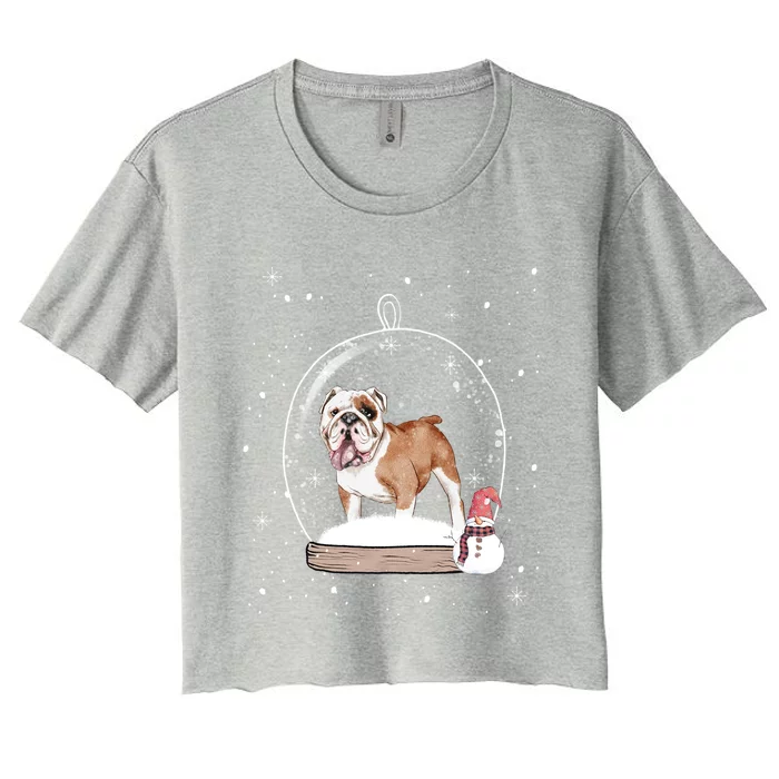 Christmas British Bulldog Dog Snow Globe Pajama Great Gift Women's Crop Top Tee