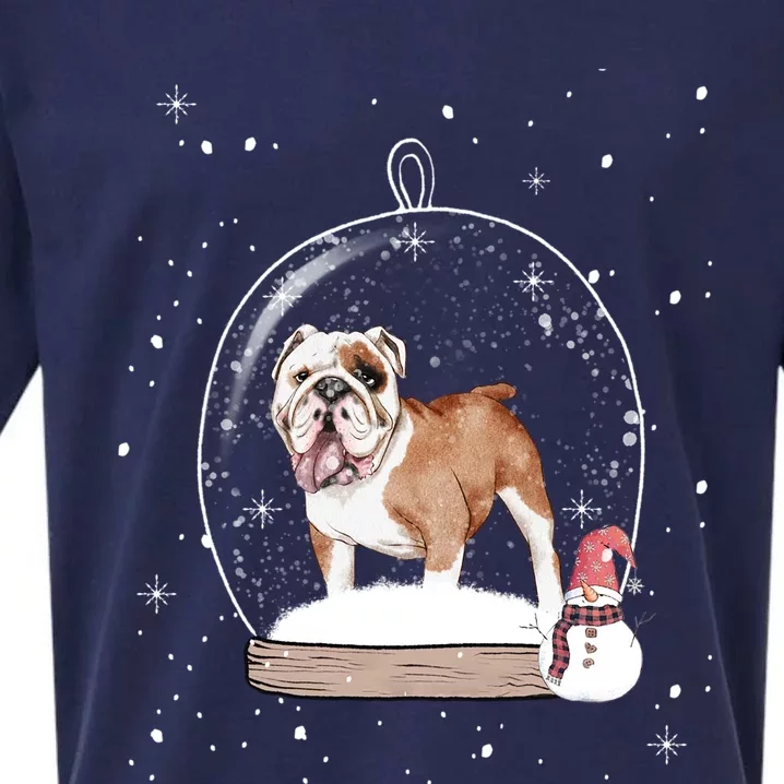 Christmas British Bulldog Dog Snow Globe Pajama Great Gift Sueded Cloud Jersey T-Shirt