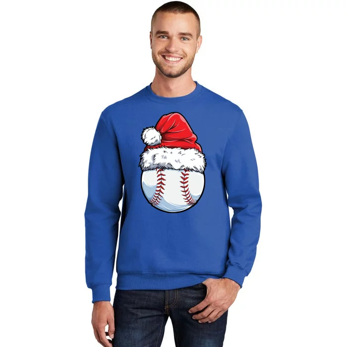 Christmas Baseball Ball Santa Hat Xmas Boys Catcher Pitcher Funny Gift Tall Sweatshirt