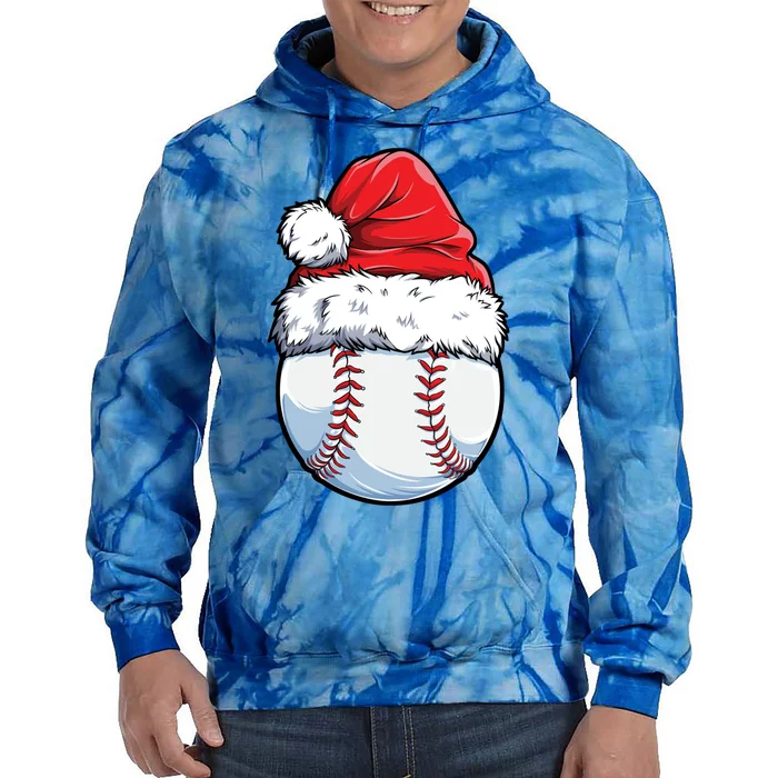 Christmas Baseball Ball Santa Hat Xmas Boys Catcher Pitcher Funny Gift Tie Dye Hoodie