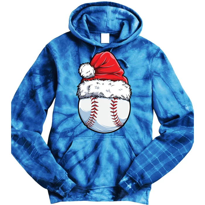 Christmas Baseball Ball Santa Hat Xmas Boys Catcher Pitcher Funny Gift Tie Dye Hoodie