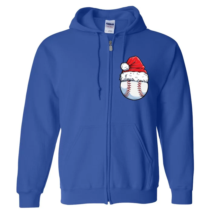 Christmas Baseball Ball Santa Hat Xmas Boys Catcher Pitcher Funny Gift Full Zip Hoodie