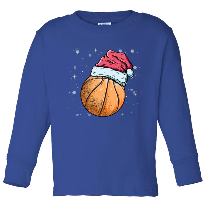 Christmas Basketball Ball Santa Hat Funny Xmas Sport Meaningful Gift Toddler Long Sleeve Shirt