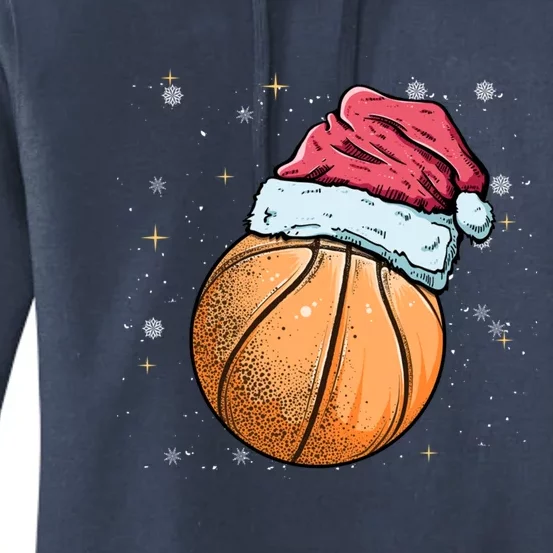 Christmas Basketball Ball Santa Hat Funny Xmas Sport Meaningful Gift Women's Pullover Hoodie