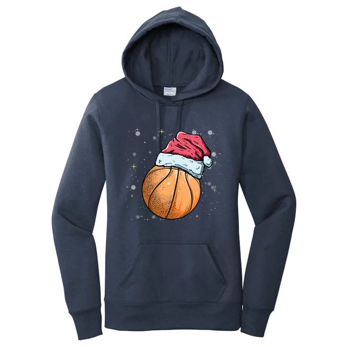 Christmas Basketball Ball Santa Hat Funny Xmas Sport Meaningful Gift Women's Pullover Hoodie