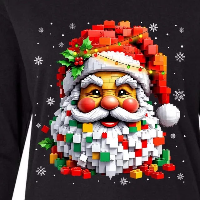 Christmas Builder Block Brick Building Santa Face Womens Cotton Relaxed Long Sleeve T-Shirt