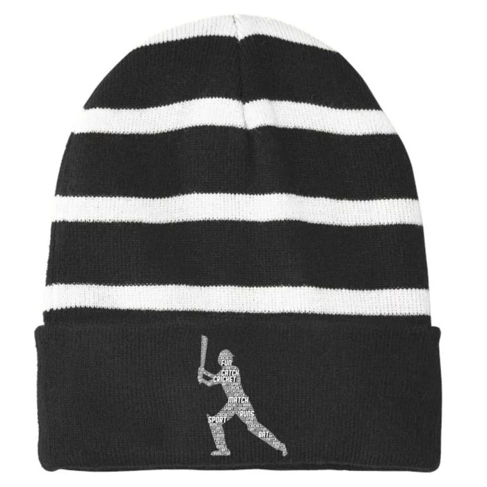 Cricket Ball Bat Stumps Bowled Out Cricketers Bowler Vintage Striped Beanie with Solid Band