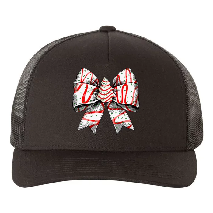 Coquette Bow Christmas Tree Cake Christmas Vibes Yupoong Adult 5-Panel Trucker Hat