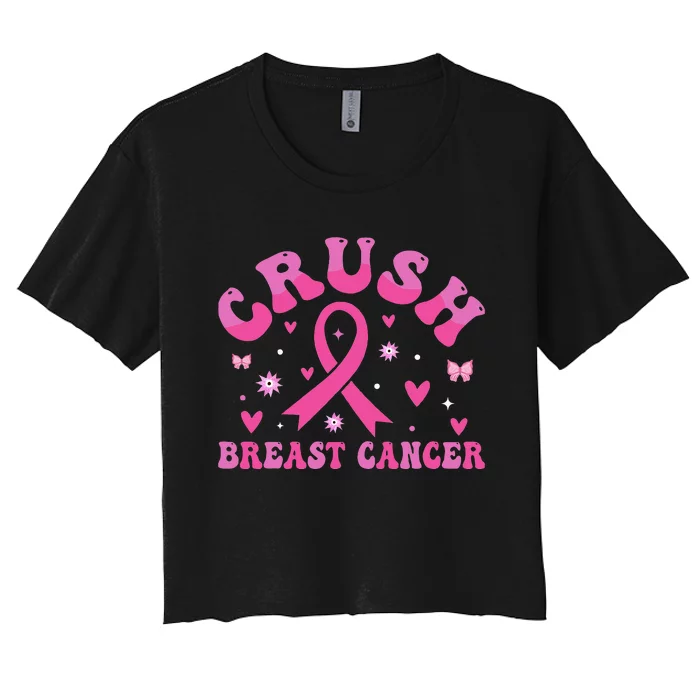 Crush Breast Cancer Awareness Bling Pink Ribbon Women's Crop Top Tee