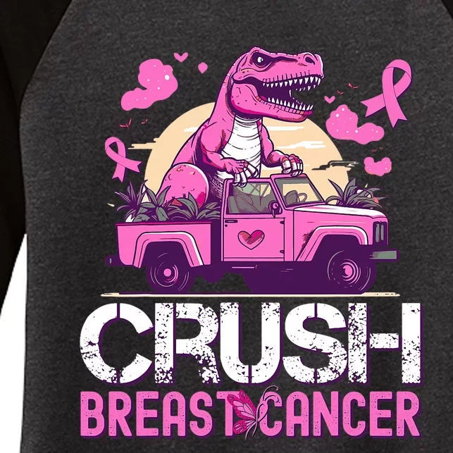 Crush Breast Cancer Awareness Monster Truck Women's Tri-Blend 3/4-Sleeve Raglan Shirt