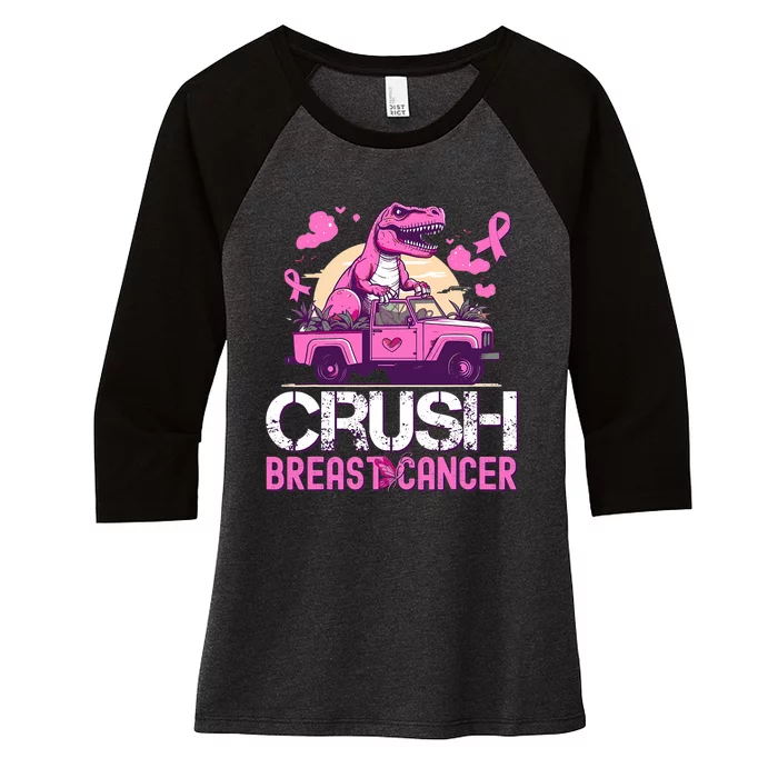 Crush Breast Cancer Awareness Monster Truck Women's Tri-Blend 3/4-Sleeve Raglan Shirt