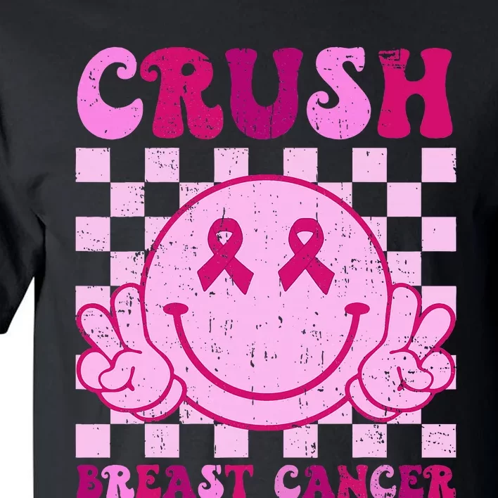 Crush Breast Cancer Awareness Groovy Retro Smile Face Tall T-Shirt